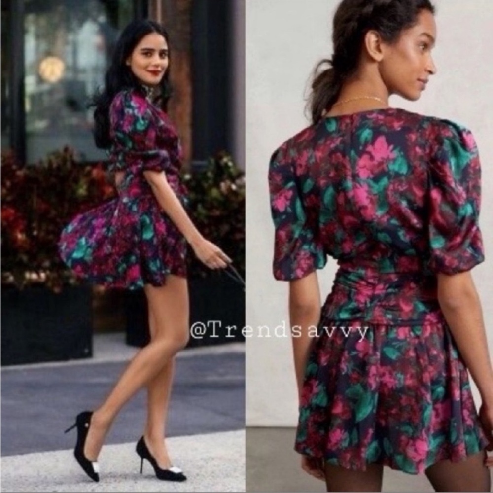 MISA Los Angeles Clarisa Floral Mini Dress XL Black Wedding Guest Party Dress